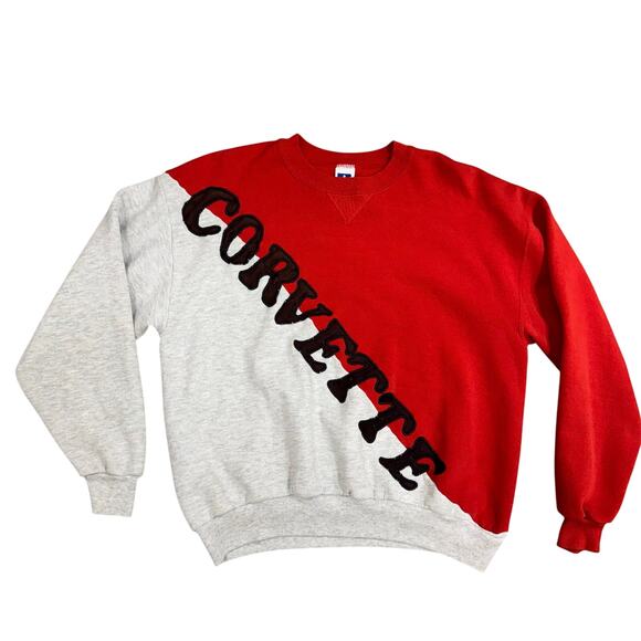 Vintage Russel Athletic Diagonal Split Red / Gray Corvette Sweatshirt Sz XL READ - Picture 1 of 6